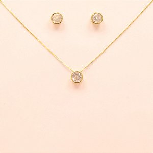 Conjunto Ponto de Luz em Zircônia Folheado a Ouro 18k