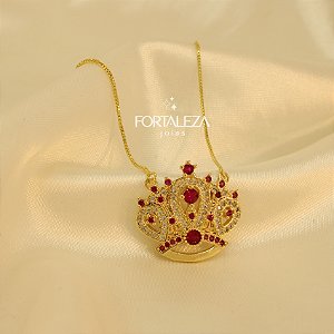 Gargantilha com Pingente Coroa Cravejada Banhado a Ouro 18k