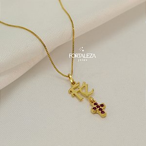 Gargantilha Fé e Cruz em Zircônia Banhado a Ouro 18k