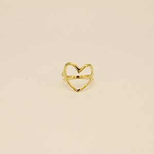 Anel com Design de Coração Vazado Folheado a Ouro 18k