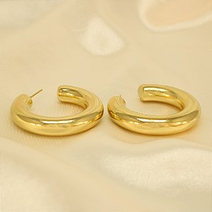 Brinco Argola de Tubo Liso Folheado a Ouro 18k