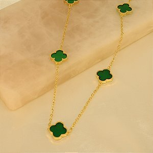 Gargantilha de Trevo com Resina Folheada a Ouro 18k