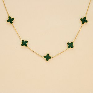 Gargantilha de Trevo Resinada Banhado a Ouro 18k