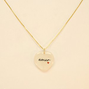 Gargantilha de Coração Resinado Amor Folheado em Ouro 18k