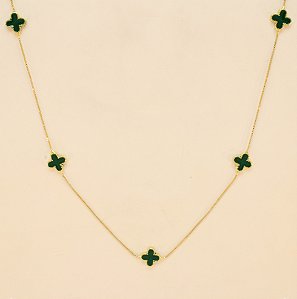 Gargantilha de Trevo Resinada Folheado a Ouro 18k