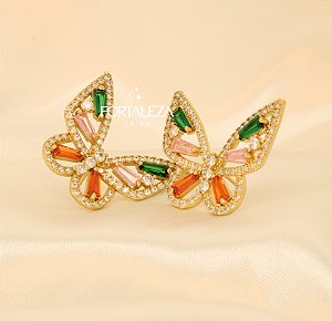 Brinco Borboleta Cravejado em Zircônia Banhado a Ouro 18k