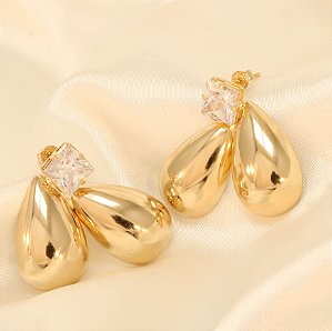 Brinco de Gotas com Zircônia Cristal Folheado a Ouro 18k
