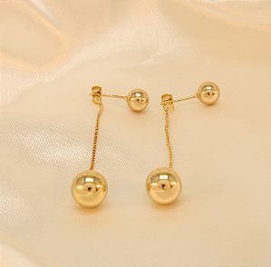 Brinco Ear Jacket de Bolinha Folheado a Ouro 18k