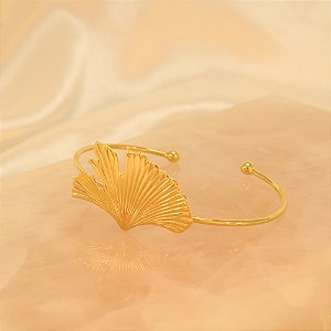 Bracelete de Folha Plissada Folheado a Ouro 18k