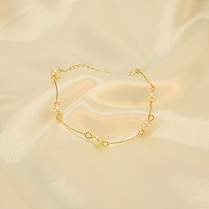 Pulseira com Detalhe em Pérolas Folheado a Ouro 18k