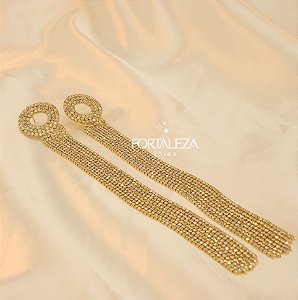 Brinco com Franja Cravejado em Zircônia Banhado a Ouro 18k