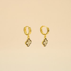 Brinco Argola Trevo com Zircônias Folheado a Ouro 18k