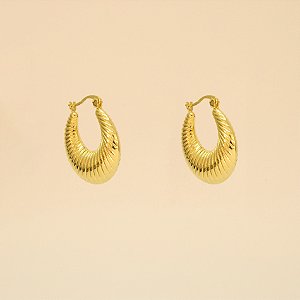 Brinco Argola Texturizado Folheado a Ouro 18k
