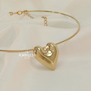 Choker de Aro Liso com Coração Banhado a Ouro 18k