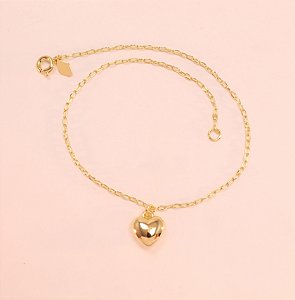 Tornozeleira com Coração Polido Folheado a Ouro 18k