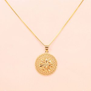 Gargantilha Redonda Trabalhada Folheada a Ouro 18k
