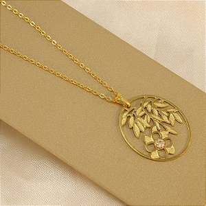 Gargantilha com Flor e Zircônia Banhado a Ouro 18k