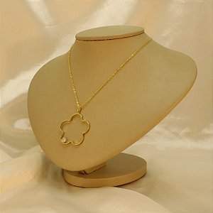 Gargantilha com Flor e Zircônia Cristal Banhado a Ouro 18k