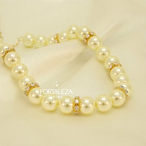 Gargantilha de Pérolas com Zircônia Banhado a Ouro 18k