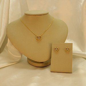 Conjunto Quatro Corações Folheado a Ródio e Ouro 18k