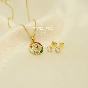 Conjunto com Design de Círculo Banhado a Ouro 18k