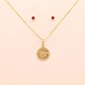 Conjunto Escrito Amor Fé e Luz Folheado a Ouro 18k