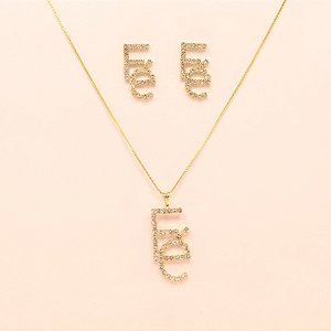 Conjunto Fé Cravejado em Zircônias Folheado a Ouro 18k