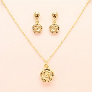 Conjunto de Flor Abaulada Folheado a Ouro 18k