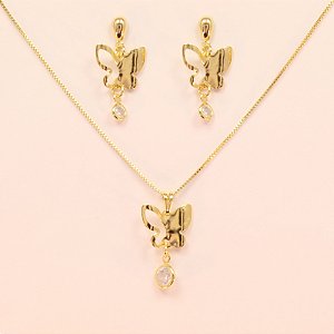 Conjunto Borboleta Escrito Nice Folheado a Ouro 18k