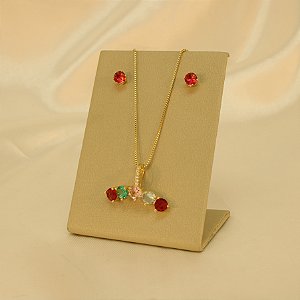 Conjunto Trabalhado em Zircônias Banhado a Ouro 18k