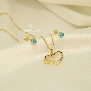 Conjunto de Coração com Zircônias Banhado a Ouro 18k