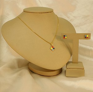 Conjunto Símbolo do Autismo Banhado a Ouro 18k