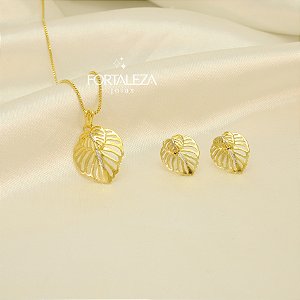 Conjunto com Design de Folha Banhado a Ouro 18k e Ródio