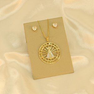 Conjunto Nossa Senhora Aparecida Folheado a Ródio e Ouro 18k