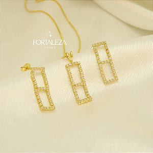 Conjunto Cravejado em Zircônias Folheado a Ouro 18k