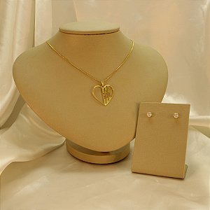 Conjunto Escrito Amor Família e Gratidão Folheado a Ouro 18k