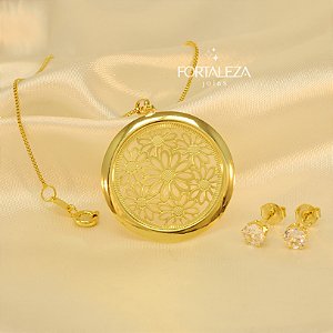 Conjunto com Design de Flores e Zircônia Banhado a Ouro 18k