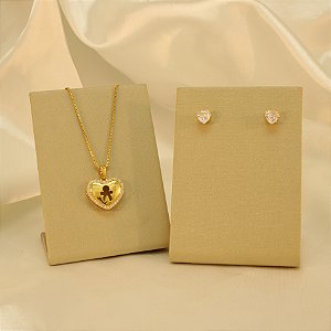Conjunto Coração e Menino com Zircônia Banhado a Ouro 18k
