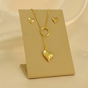 Conjunto com Design de Coração Banhado a Ouro 18k