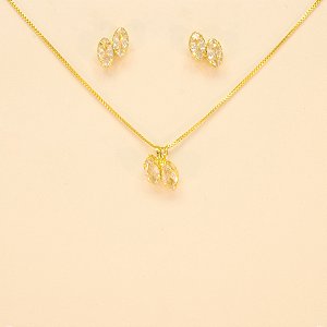Conjunto com Zircônia Cristal Folheado a Ouro 18k