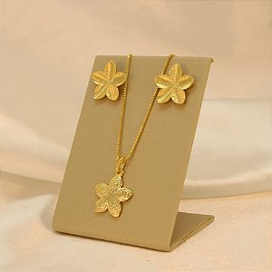 Conjunto de Flor Folheado a Ouro 18k