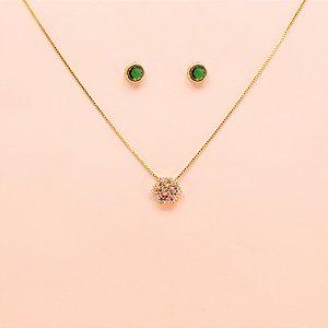 Conjunto Cravejado em Zircônias Folheado a Ouro 18k