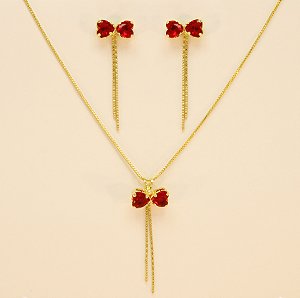 Conjunto Laço com Zircônia Folheado a Ouro 18k