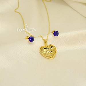 Conjunto de Coração com Espírito Santo Banhado a Ouro 18k