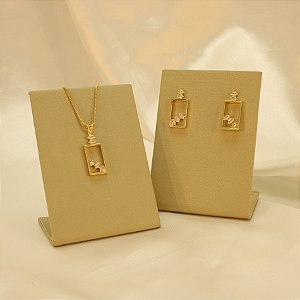 Conjunto com Detalhe em Zircônias Folheado a Ouro 18k