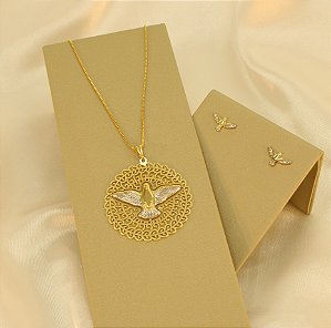 Conjunto Divino Espírito Santo Folheado a Ródio e Ouro 18k