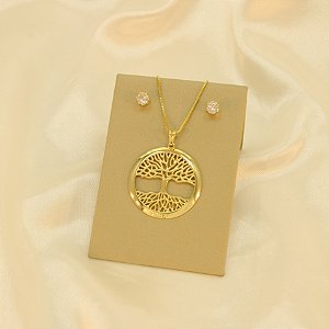 Conjunto Árvore da Vida Folheado a Ouro 18k