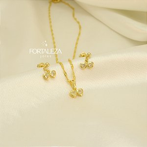 Conjunto Duplo Coração Folheado a Ouro 18k