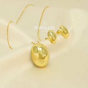 Conjunto com Design Oval Banhado a Ouro 18k