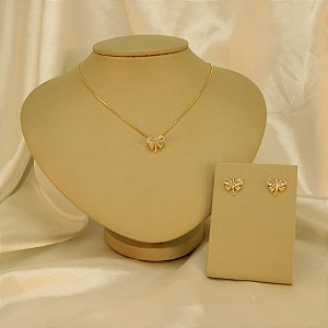 Conjunto Libélula em Zircônia Folheado a Ouro 18k